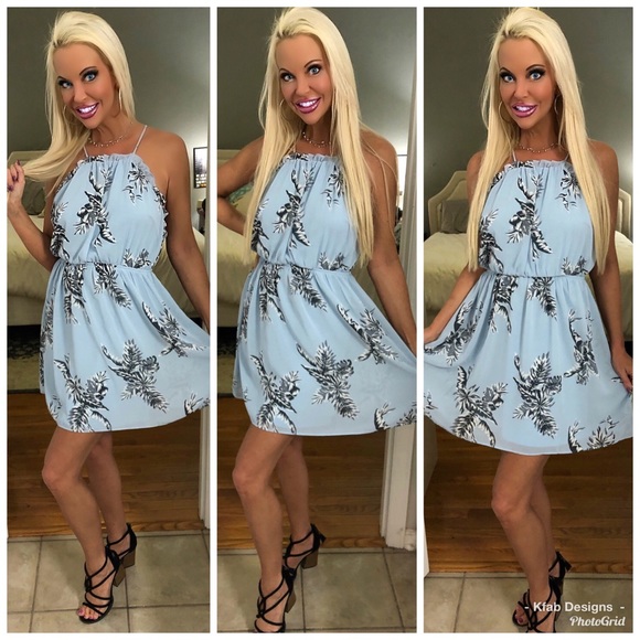 🥰Gorgeous Baby Blue Criss Cross Back Ruffle Dress - Picture 2 of 4